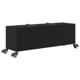 Garden Planter with Wheels and 3 Pots Black 107x32x38 cm Poly Rattan