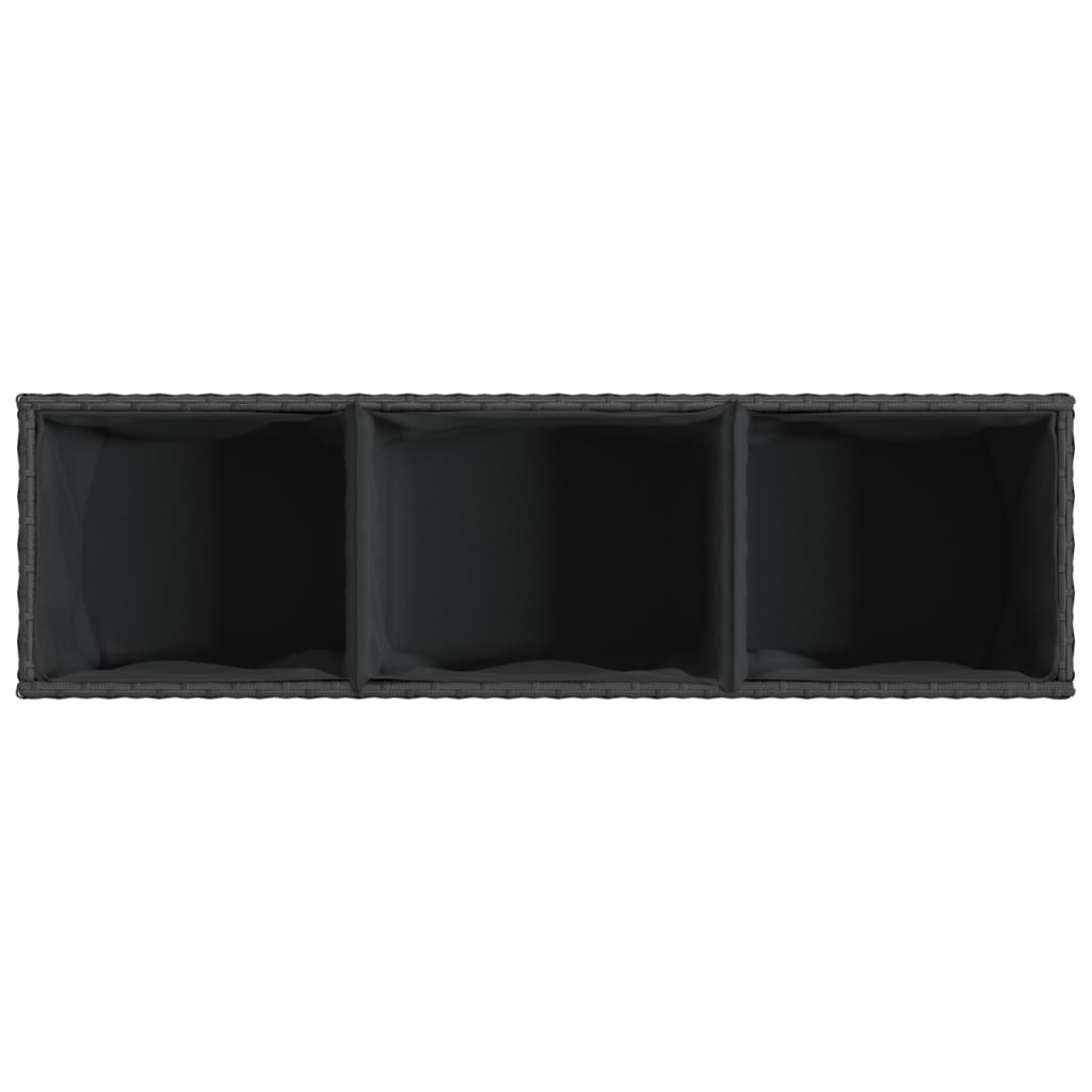 Garden Planter with Wheels and 3 Pots Black 107x32x38 cm Poly Rattan