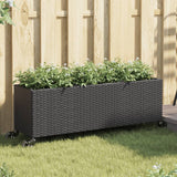 Garden Planter with Wheels and 3 Pots Black 107x32x38 cm Poly Rattan