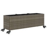 Garden Planter with Wheels and 3 Pots Grey 107x32x38 cm Poly Rattan - Front View