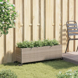 Garden Planter with Wheels and 3 Pots Grey 107x32x38 cm Poly Rattan