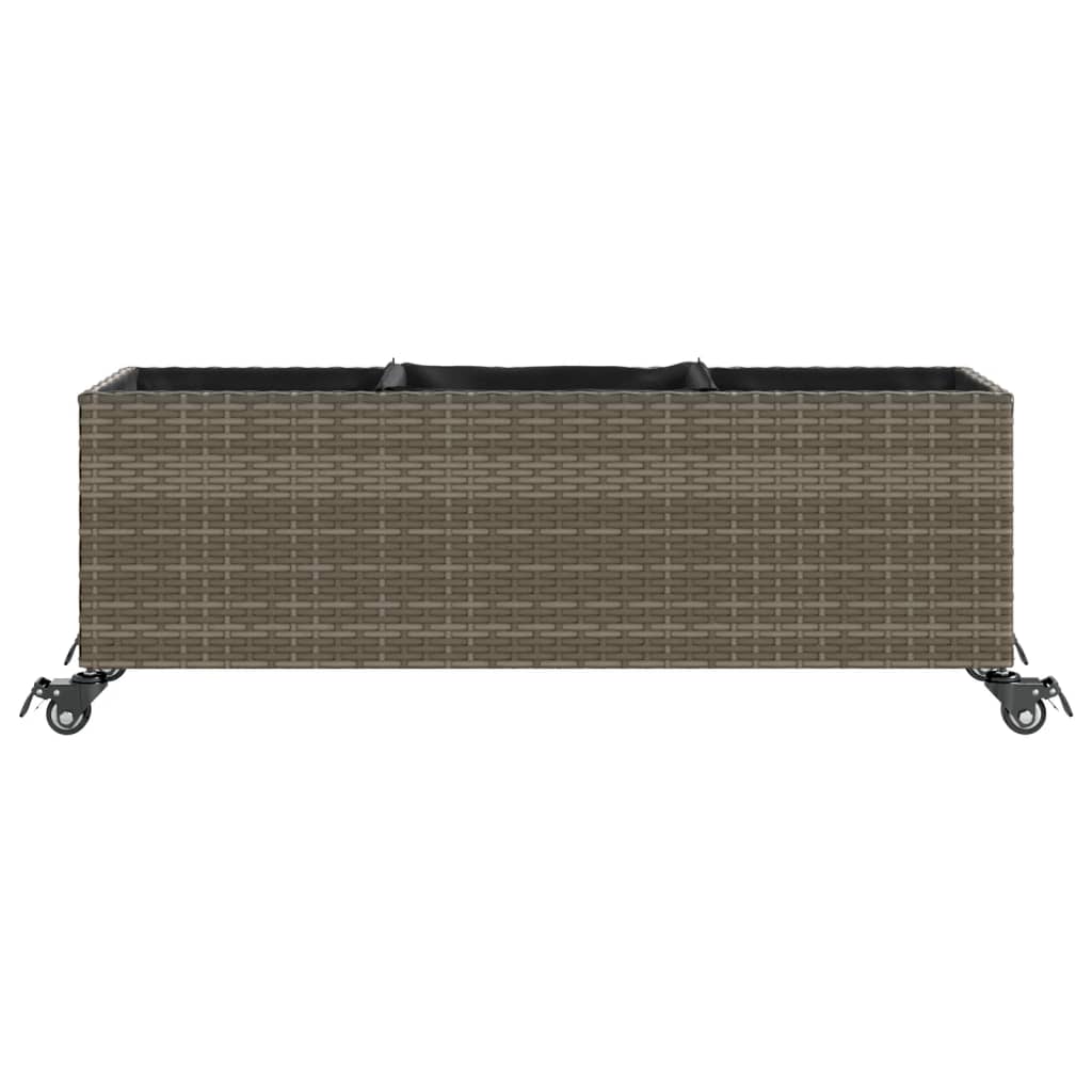 Garden Planter with Wheels and 3 Pots Grey 107x32x38 cm Poly Rattan