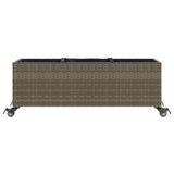 Garden Planter with Wheels and 3 Pots Grey 107x32x38 cm Poly Rattan