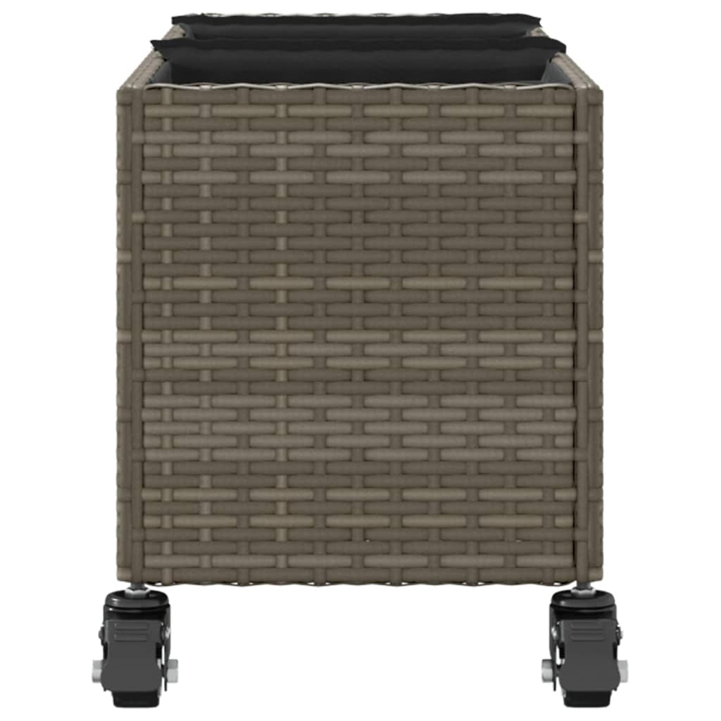 Garden Planter with Wheels and 3 Pots Grey 107x32x38 cm Poly Rattan