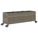 Garden Planter with Wheels and 3 Pots Grey 107x32x38 cm Poly Rattan