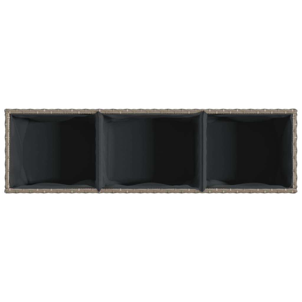 Garden Planter with Wheels and 3 Pots Grey 107x32x38 cm Poly Rattan