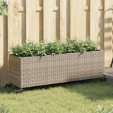 Garden Planter with Wheels and 3 Pots Grey 107x32x38 cm Poly Rattan