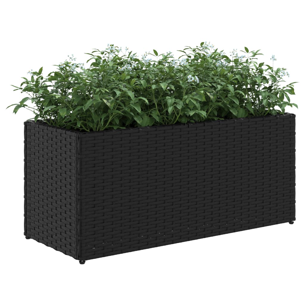 Garden Planter with 2 Pots Black 72x30x32 cm Poly Rattan