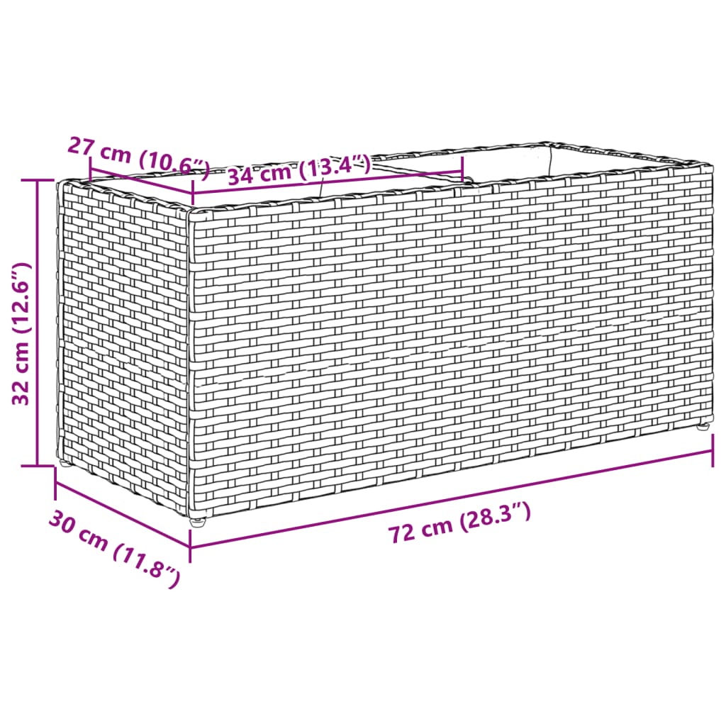 Garden Planter with 2 Pots Black 72x30x32 cm Poly Rattan