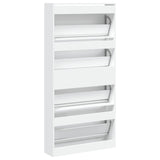 Shoe Cabinet with 4 Flip-Drawers White 80x21x163.5 cm - Low Angle