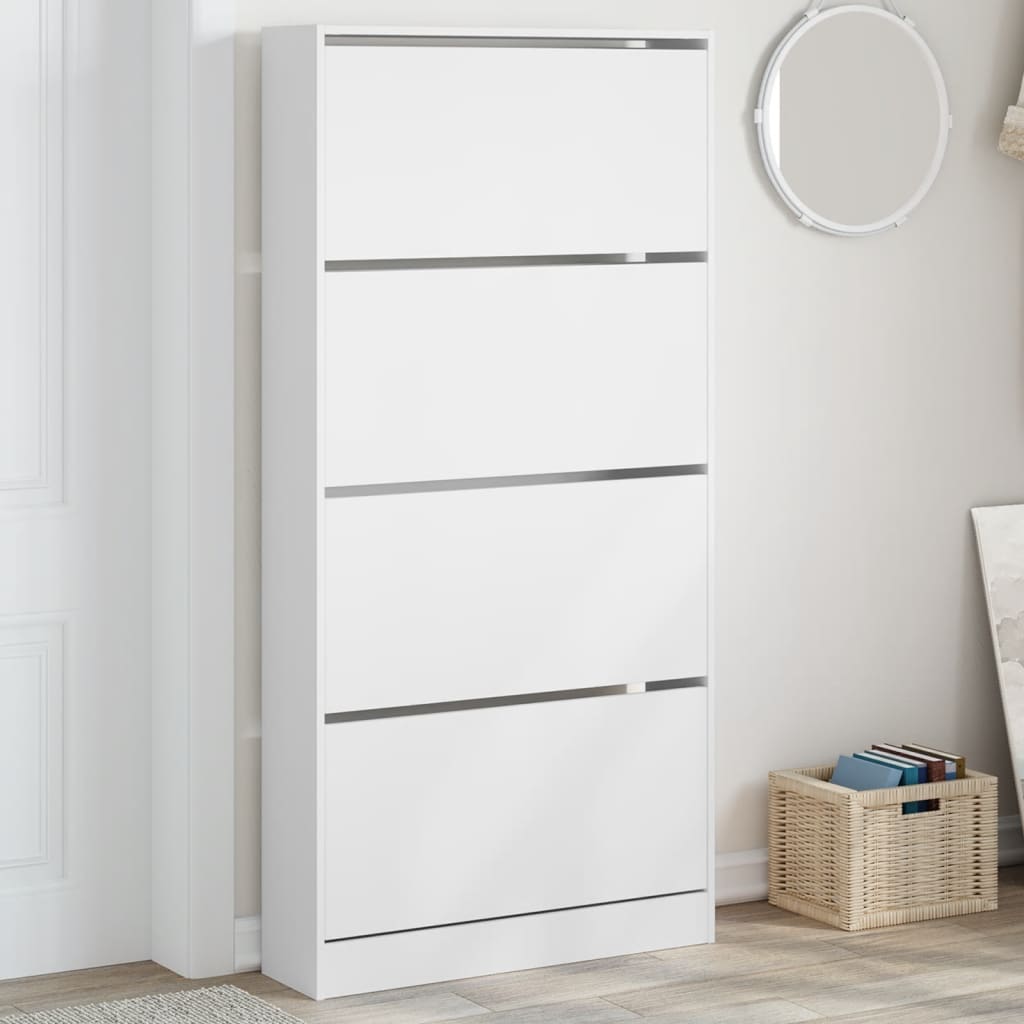 Shoe Cabinet with 4 Flip-Drawers White 80x21x163.5 cm