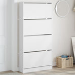 Shoe Cabinet with 4 Flip-Drawers White 80x21x163.5 cm