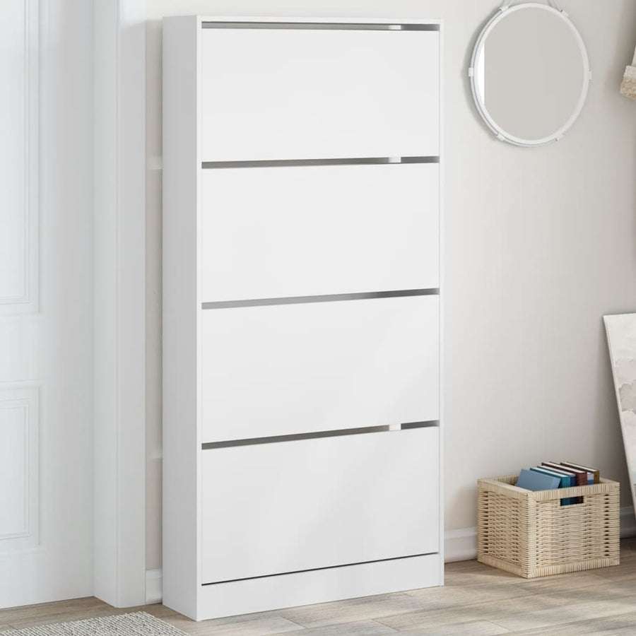 Shoe Cabinet with 4 Flip-Drawers White 80x21x163.5 cm