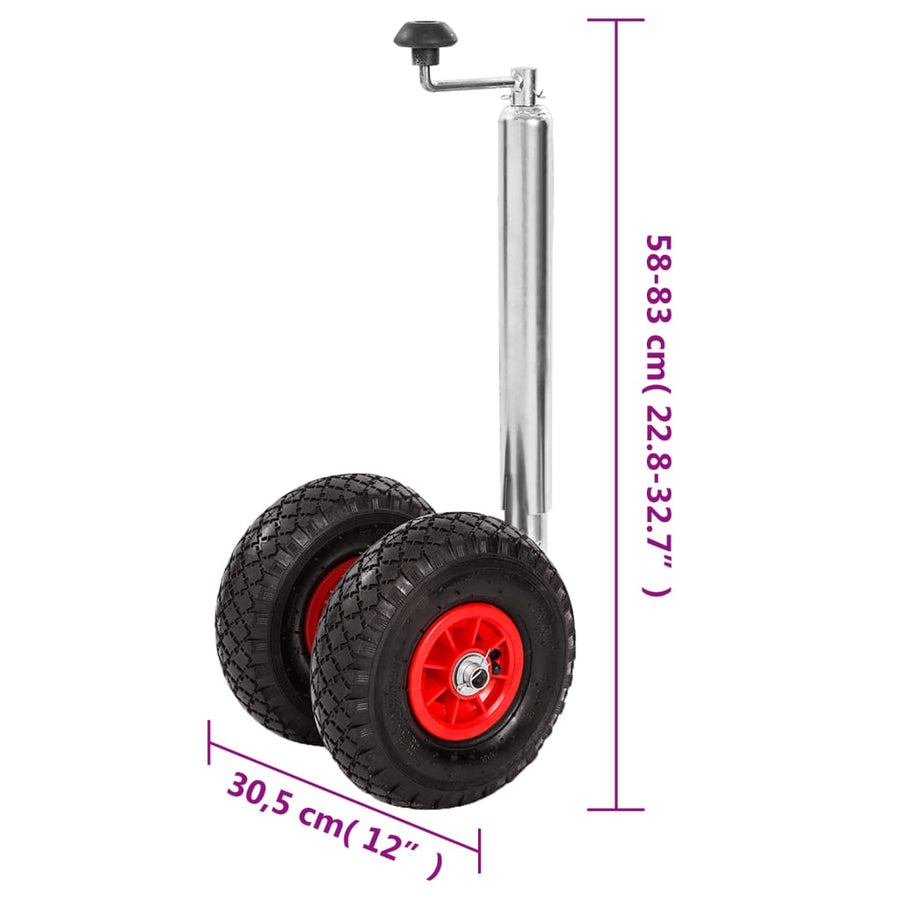 Jockey Wheel with 2 Pneumatic Tyres 2 Tubes 3 Split Clamps