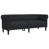 Chesterfield Sofa 3-Seater Black Fabric - Front View