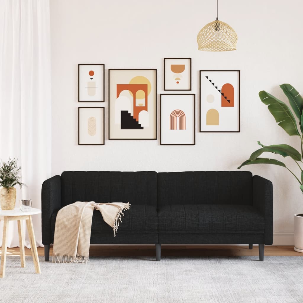 Sofa 3-Seater Black Fabric