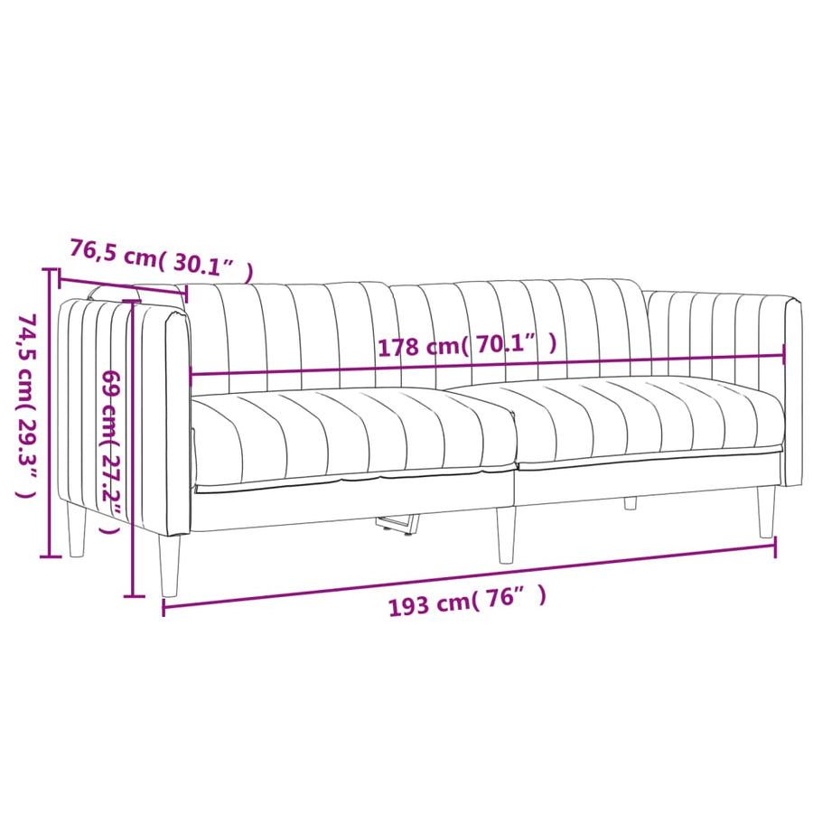 Sofa 3-Seater Black Fabric