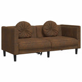 Sofa with Cushions 2-Seater Brown Faux Suede Leather - Front View