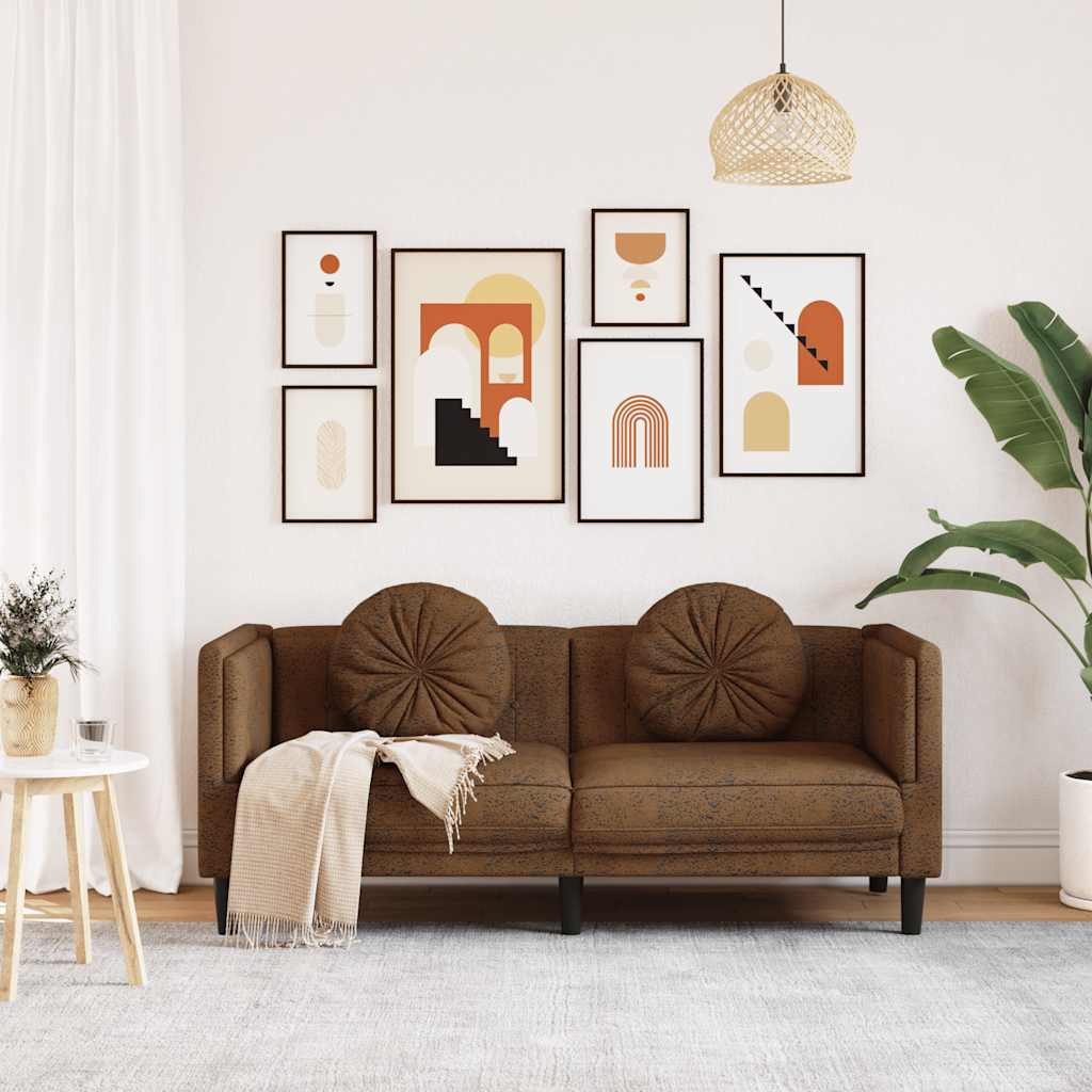 Sofa with Cushions 2-Seater Brown Faux Suede Leather