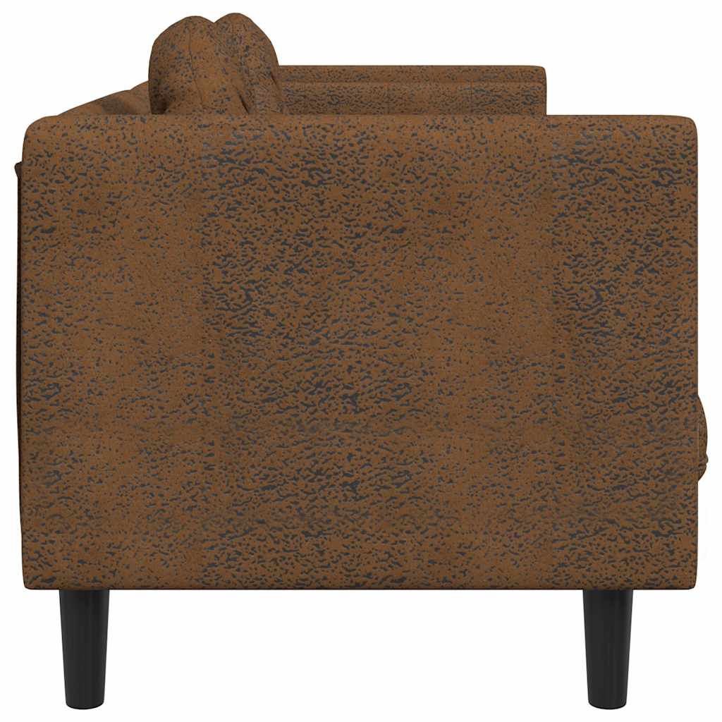 Sofa with Cushions 3-Seater Brown Faux Suede Leather