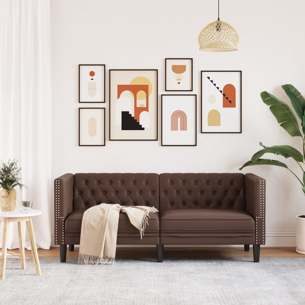 Chesterfield Sofa 2-Seater Brown Faux Leather