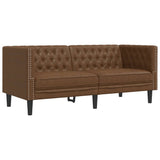 Chesterfield Sofa 2-Seater Brown Faux Suede Leather - Front View