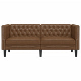 Chesterfield Sofa 2-Seater Brown Faux Suede Leather