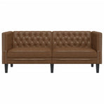 Chesterfield Sofa 2-Seater Brown Faux Suede Leather