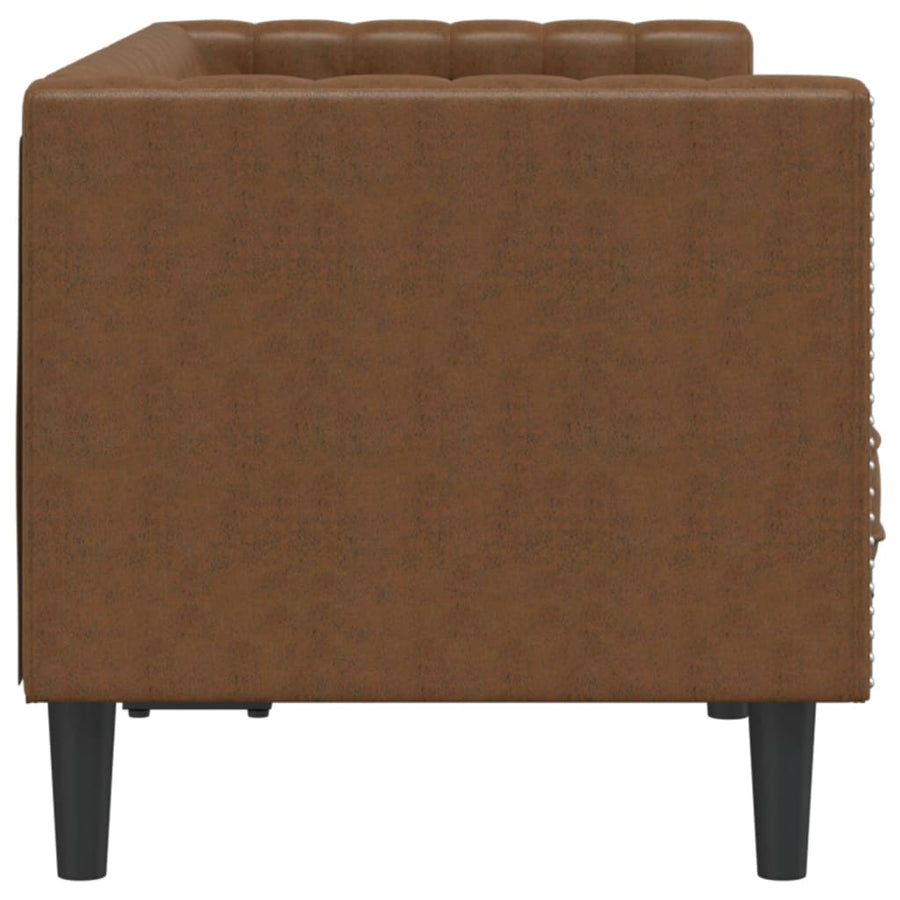 Chesterfield Sofa 2-Seater Brown Faux Suede Leather