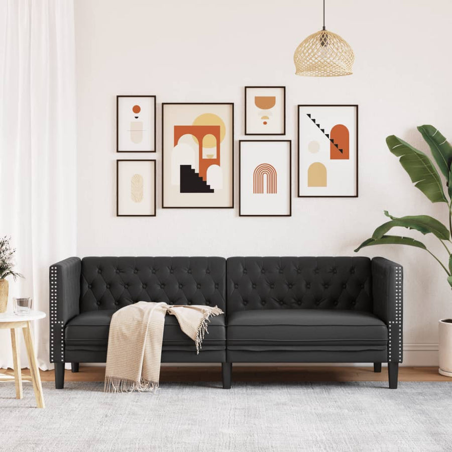Chesterfield Sofa 3-Seater Black Faux Leather