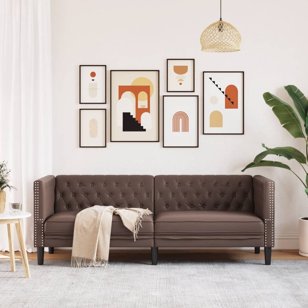 Chesterfield Sofa 3-Seater Brown Faux Leather