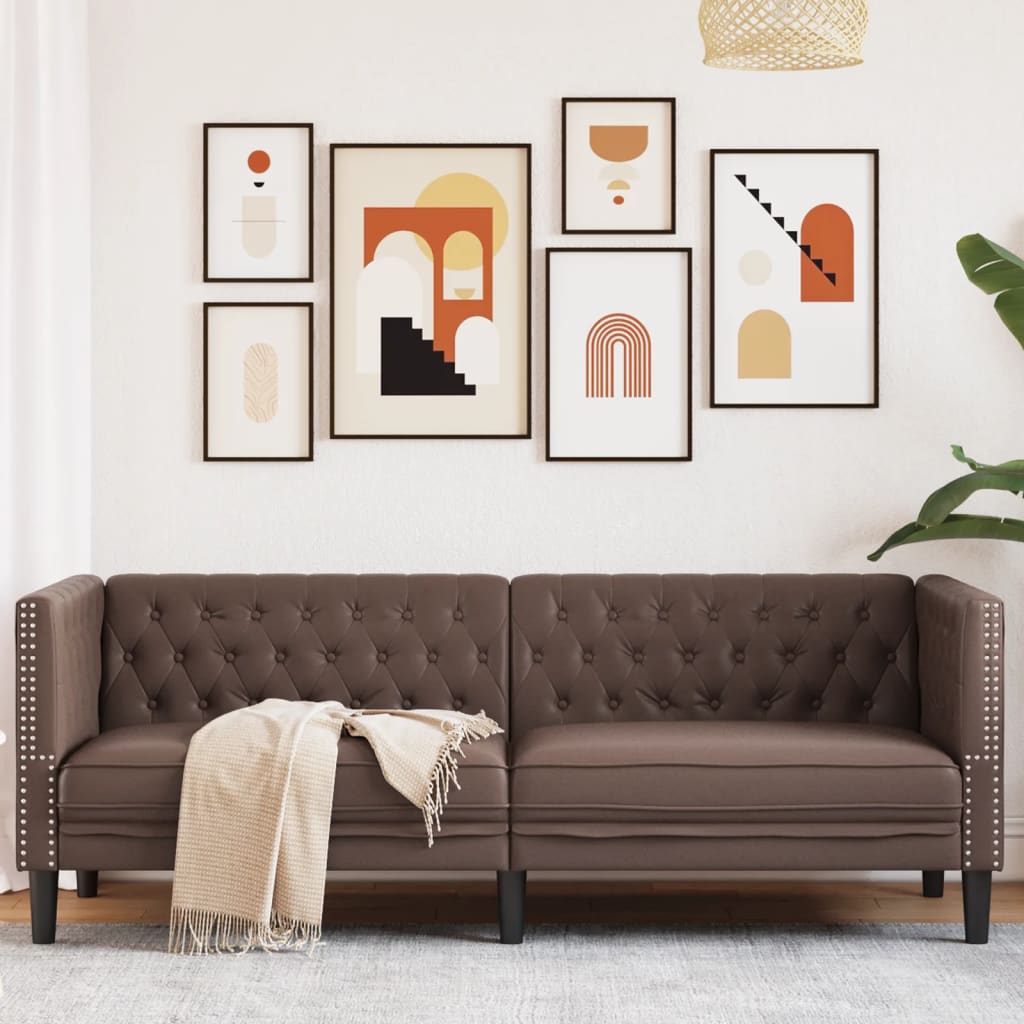 Chesterfield Sofa 3-Seater Brown Faux Leather