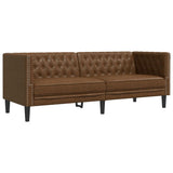 Chesterfield Sofa 3-Seater Brown Faux Suede Leather - Front View