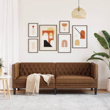 Chesterfield Sofa 3-Seater Brown Faux Suede Leather - Side View