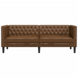 Chesterfield Sofa 3-Seater Brown Faux Suede Leather - Top-Down View