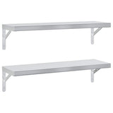 Wall Shelves 2 pcs 75x23.5 cm Silver Stainless Steel - Front View