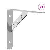 Shelf Brackets 4 pcs 23.5x2.5x15.5 cm Silver Stainless Steel - Front View