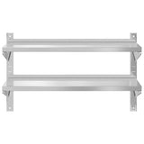 2-Tier Wall Shelf 100x40x60 cm Silver Stainless Steel - 45-Degree Angle