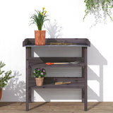 Plant Table with Shelves Grey 78x38x82.5 cm Solid Wood Fir - Side View