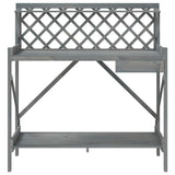 Potting Bench with Trellis Grey Solid Wood Fir - 45-Degree Angle