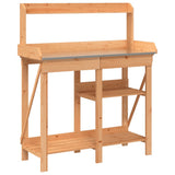 Potting Bench with Shelves Brown Solid Wood Fir - Front View