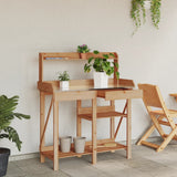 Potting Bench with Shelves Brown Solid Wood Fir - Side View