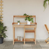 Potting Bench with Shelves Brown Solid Wood Fir - Top-Down View