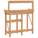 Potting Bench with Shelves Brown Solid Wood Fir - Close-Up Angle