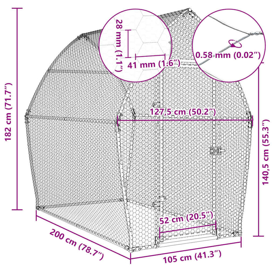 Chicken Cage Silver 200x105x182 cm Galvanised Steel