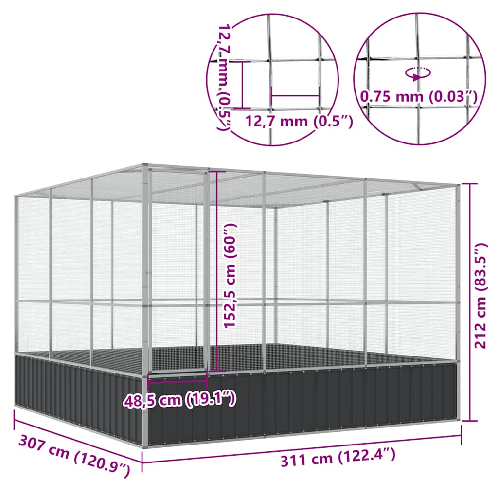 Aviary Silver 311x307x212 cm Steel