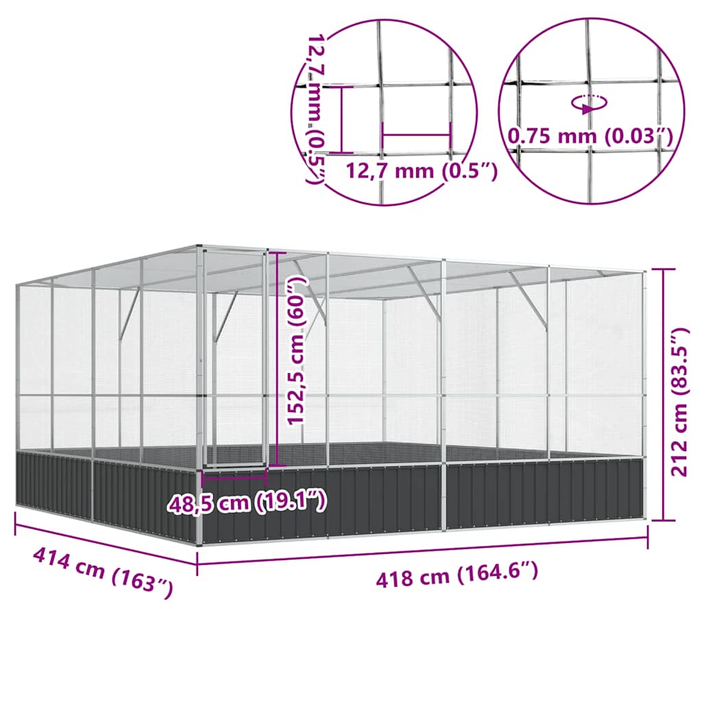 Aviary Silver 418x414x212 cm Steel