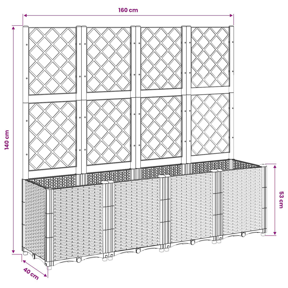 Garden Planter with Trellis Blue Grey 160x40x140 cm PP