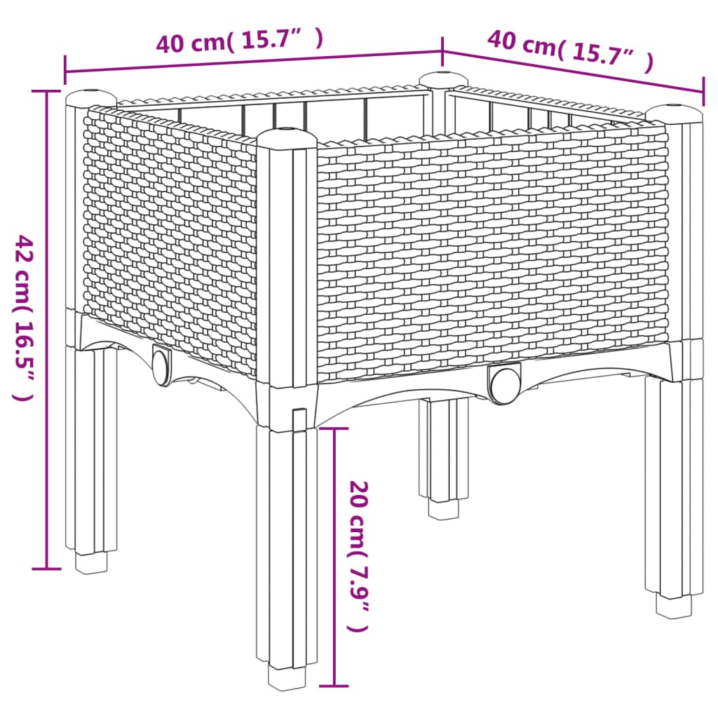 Garden Planter with Legs Black 40x40x42 cm PP
