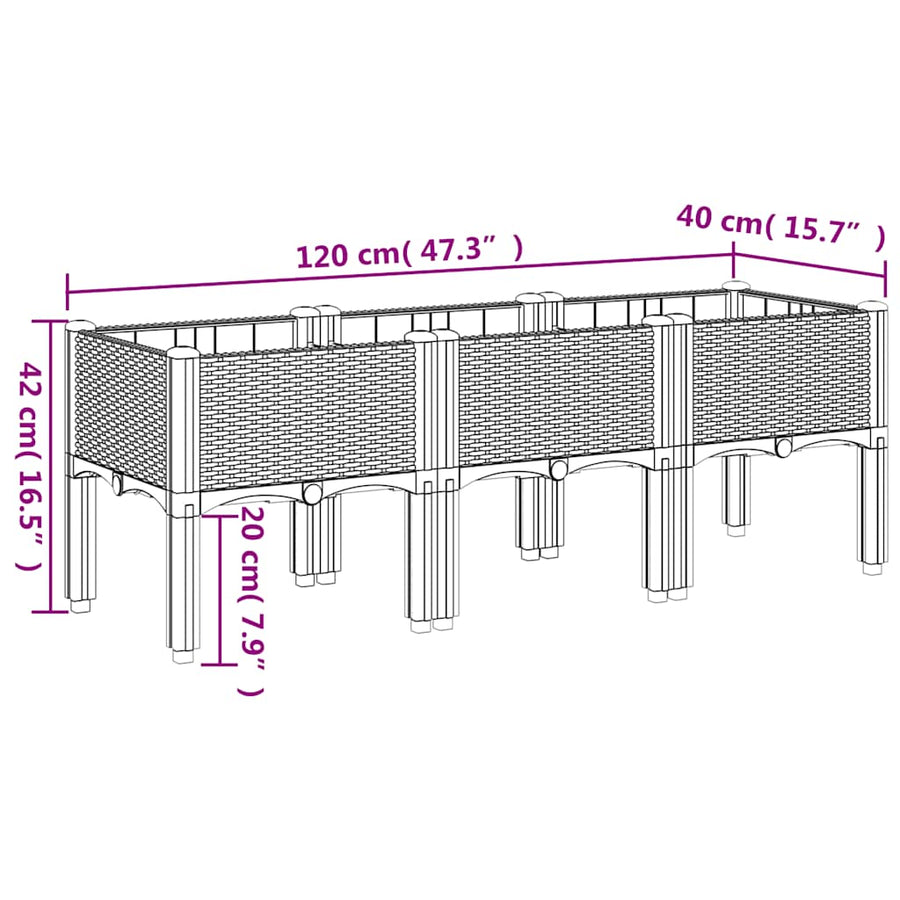 Garden Planter with Legs Blue Grey 120x40x42 cm PP